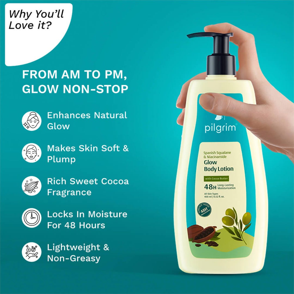 Pilgrim Spanish Squalane & Niacinamide Glow Body Lotion
Experience Glowing Smooth Skin