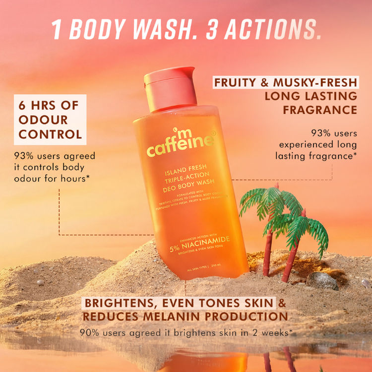MCaffeine Island Fresh 3-in-1 Perfume Body Wash - Odour Control, 5% Niacinamide, Musky Scent
(250ml)