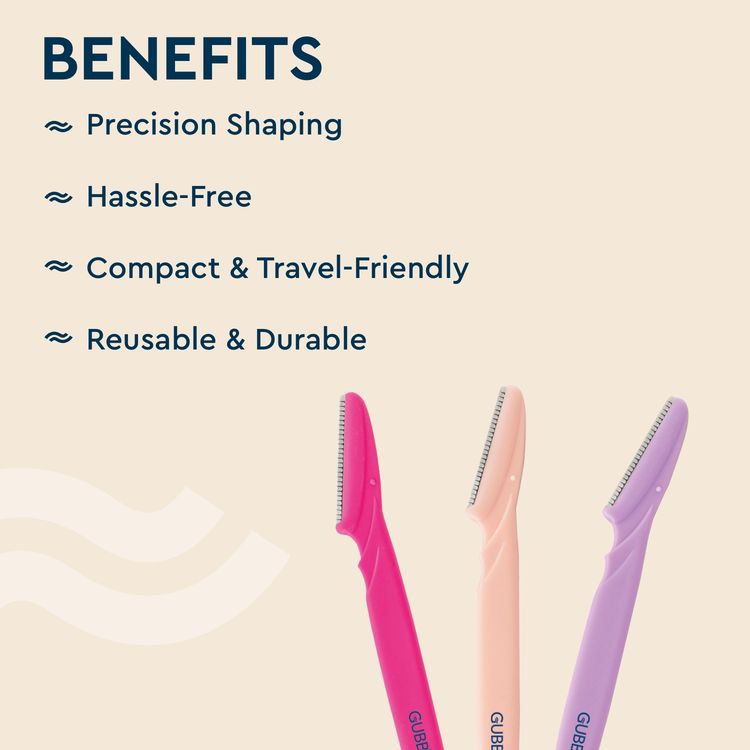 GUBB Face & Eyebrow Razor - Can Be Used On Upper Lips, Chin, Peach Fuzz, 3 pcs