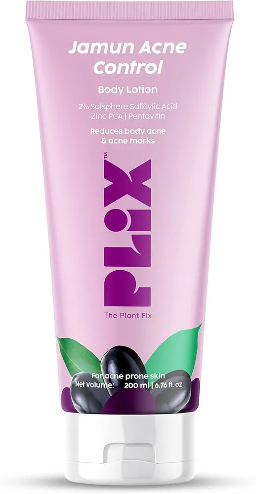 PLIX - THE PLANT FIX | Jamun Acne Control Body Lotion 200ml | Helps Reduce Active Acne & Fades Away Acne Marks | Non-Sticky | Improves Skin Radiance | Jamun Extract | Men & Women |
