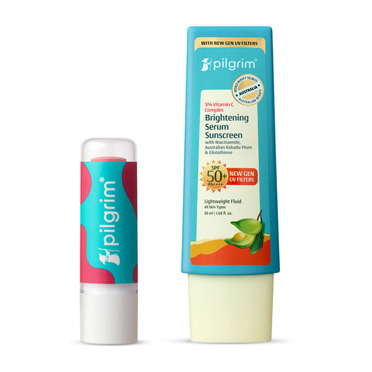 Pilgrim Vitamin C SPF 50+ PA++++ Tinted Lip Balm and Sunscreen Daily Glow Essentials Combo
(2pcs)