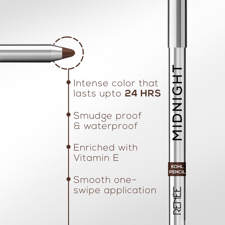 Renee Cosmetics Midnight Kohl Pencil, Waterproof, Smudge-proof, All-Day Kajal with Sharpener - Brown
(1.5g)