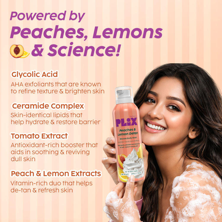 Plix Peaches & Lemon De-Tan Mousse Body Wash
(200g)