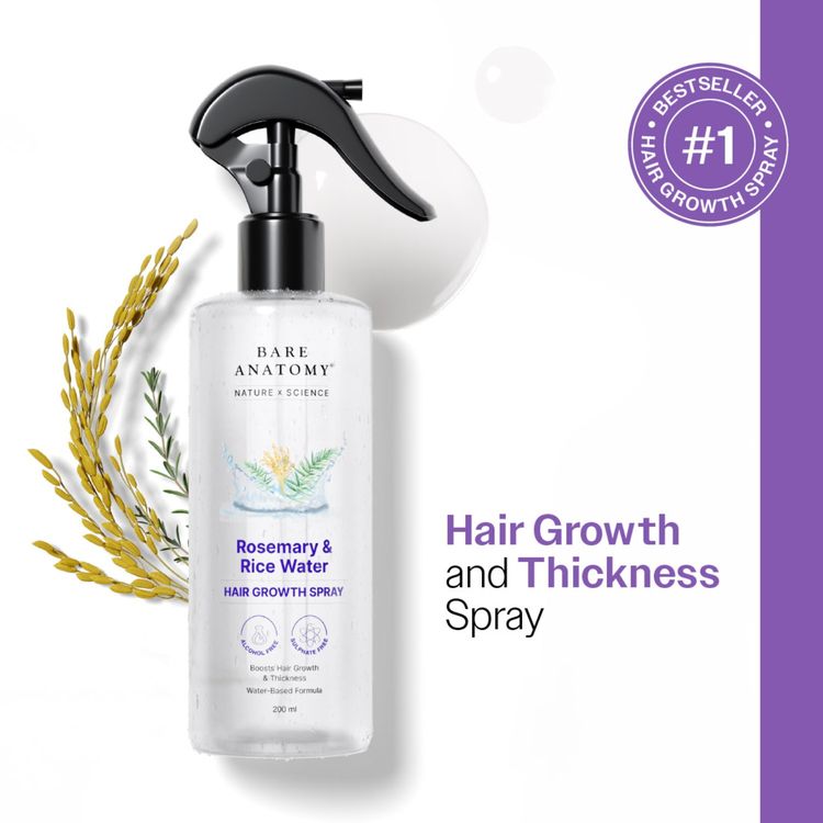Bare Anatomy Rosemary Water Spray for Hair Growth with Rice water, 100% Natural Extract (200ml)