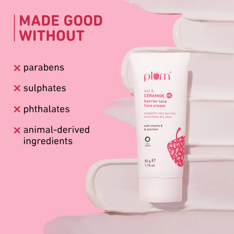 Plum 1% Ceramide Face Cream With Oat, Strengthens Skin Barrier & Nourishes (50g)