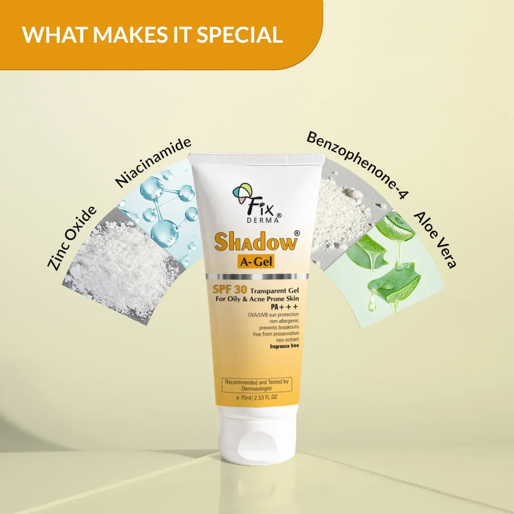 Fixderma Shadow Sunscreen A-Gel SPF 30 | Transparent, Gel based Sunscreen for acne-prone skin (75ml)