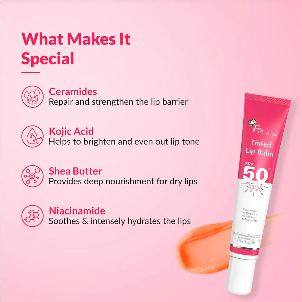 Fixderma Tinted Lip Balm SPF 50+ | Best Tinted Lip Balm for Dry Lips with SPF 50+