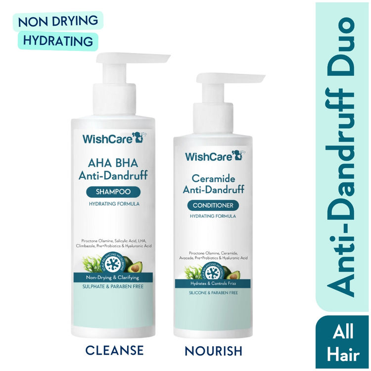 Wishcare Hydrating AHA BHA Anti Dandruff Shampoo & Conditioner Combo - Reduces Flakes & Itchiness