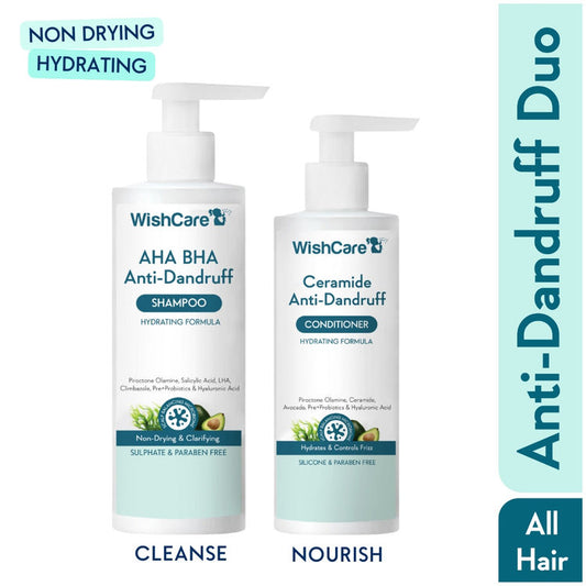 Wishcare Hydrating AHA BHA Anti Dandruff Shampoo & Conditioner Combo - Reduces Flakes & Itchiness
