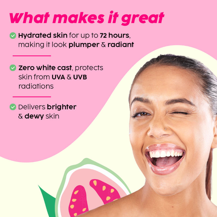 Plix SPF 50+ Guava Glow Invisible Sunscreen Gel For UV A, UV B Protection with Ceramides and  Vit C (50g)
