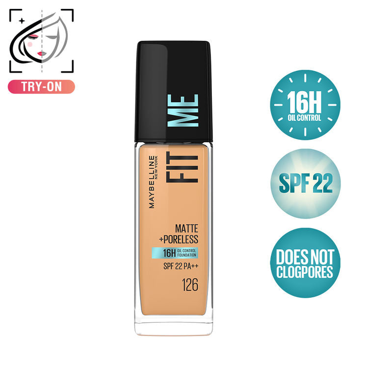 Maybelline Fit Me Matte+Poreless 16H Oil Control Foundation With SPF 22 PA++ (126 Light Pecan)(30ml)
