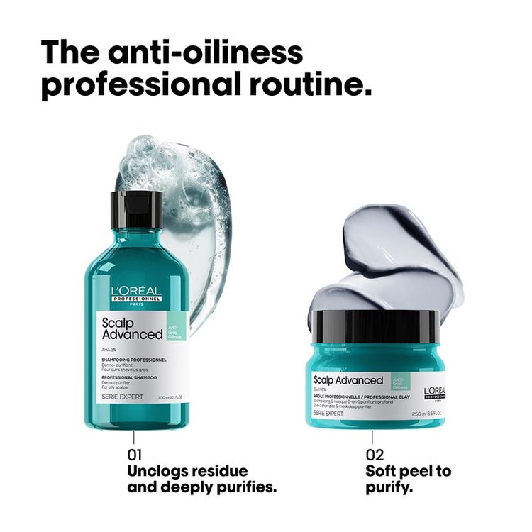 LOreal Professionnel Scalp Advanced Anti-Oiliness 2-In-1 Shampoo & Mask Deep Purifier Clay For Very Oily Scalp (250ml)