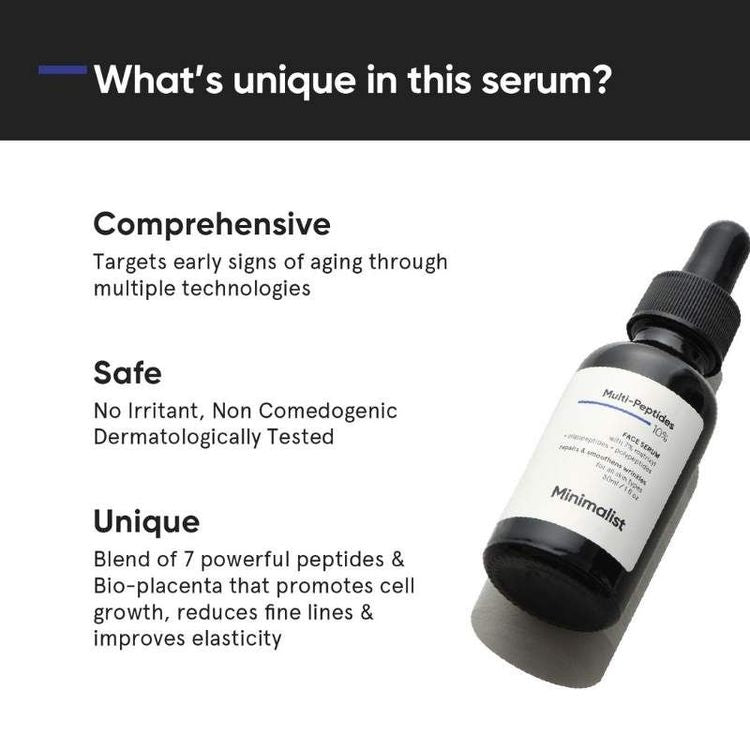Minimalist 10% Multi Peptide Face Serum For Anti Aging & Collagen Boost With Bio-Placenta
(30ml)