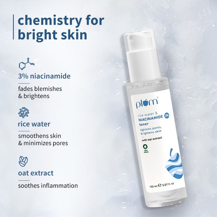 Plum 3% Niacinamide Toner with Rice Water | For All Skin Types | Fragrance-Free | Vegan | 150ml
