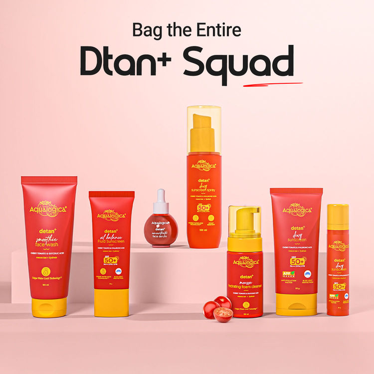 Aqualogica Detan+ Dewy Sunscreen In-Vivo Tested SPF 50+ PA++++ with Cherry Tomato & HA - 50 g