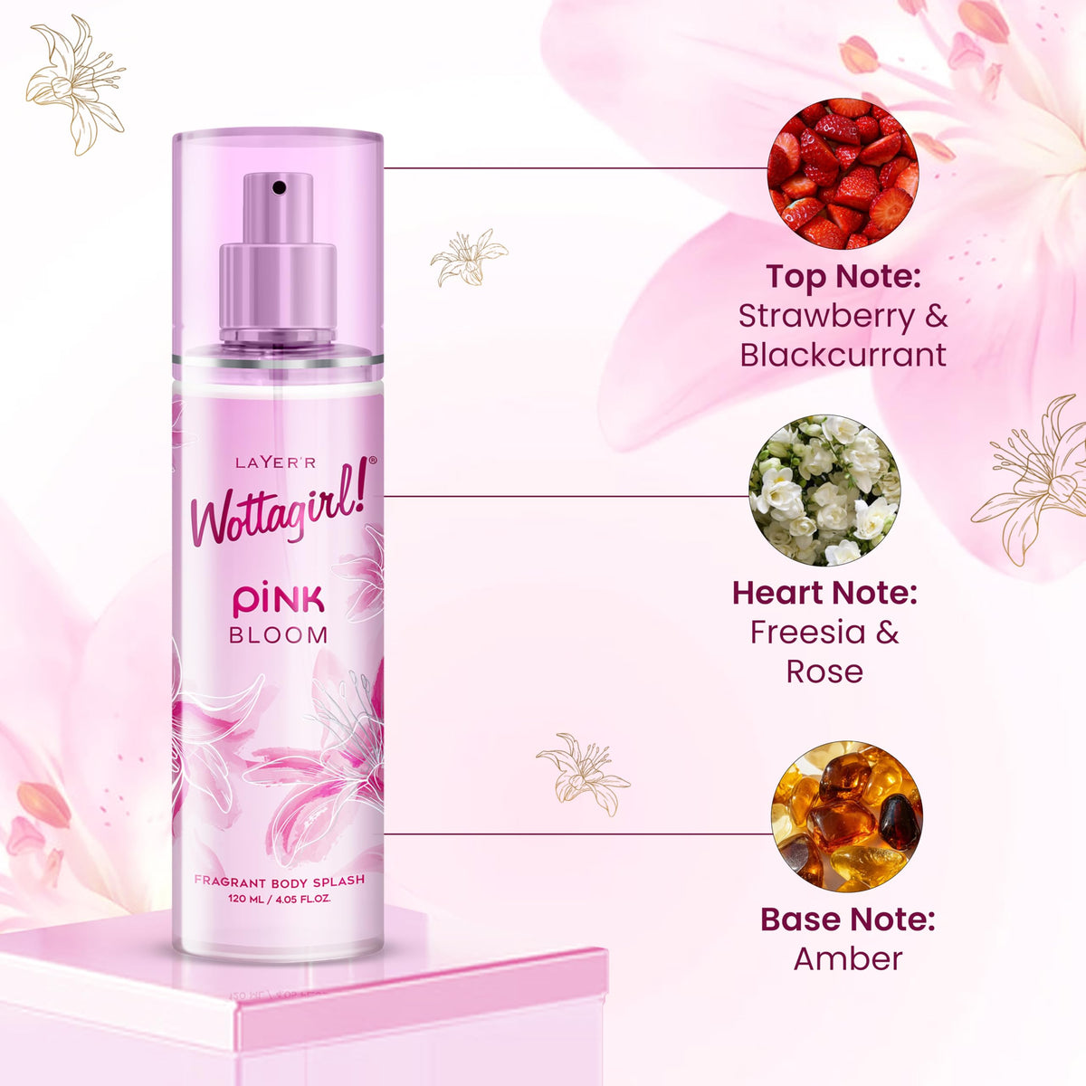 Layer'r Wottagirl PINK Bloom Body Mist for Women, 120ml