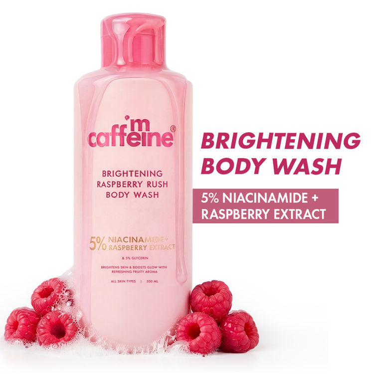 MCaffeine Brightening Body Wash 5% Niacinamide & Raspberry Boosts Glow, 5% Glycerine Softens Skin (300ml)