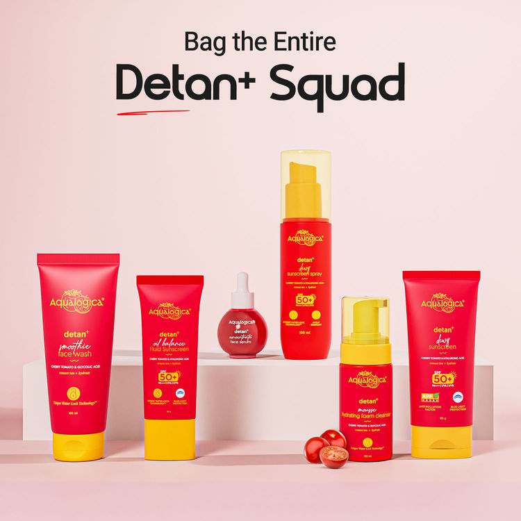 Aqualogica Detan+ Dewy Sunscreen In-Vivo Tested SPF 50+ PA++++ with Cherry Tomato & HA - 80 g