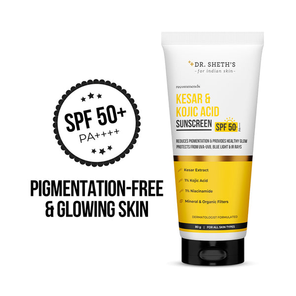 Dr. Sheth's Kesar & Kojic Acid Sunscreen - 80g In-Vivo Tested SPF 50+ PA ++++