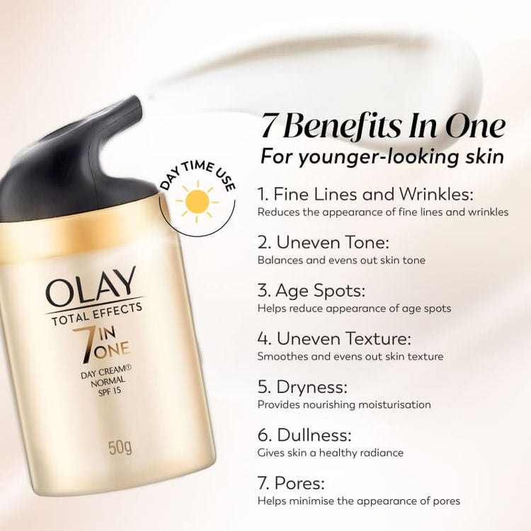 Olay Total Effects Day Cream With Spf 15, Fights 7 Signs Of Ageing With Niacinamide
(50g)