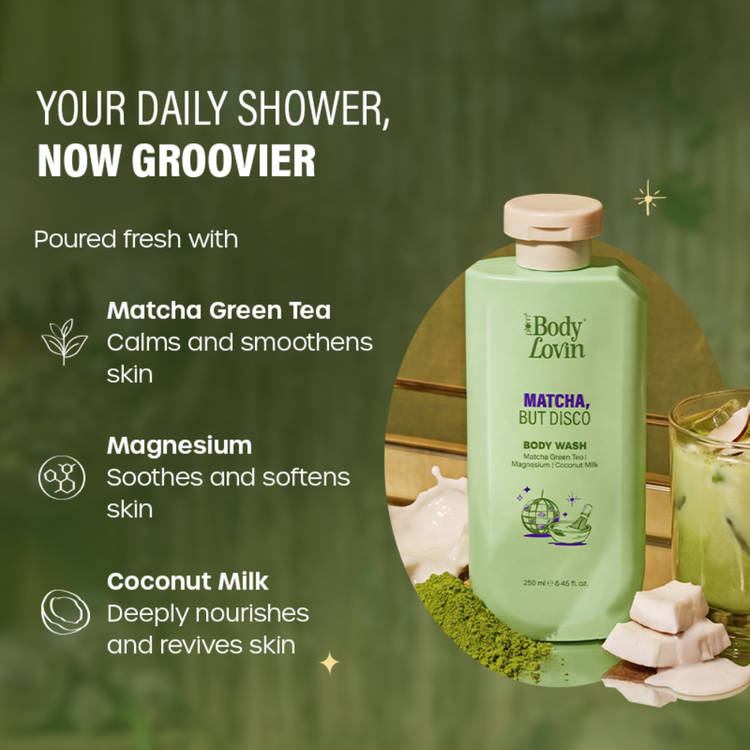 Plum BodyLovin’ Matcha, But Disco Body Wash, Calming & Smoothening, Lactonic Matcha Fragrance (250ml)