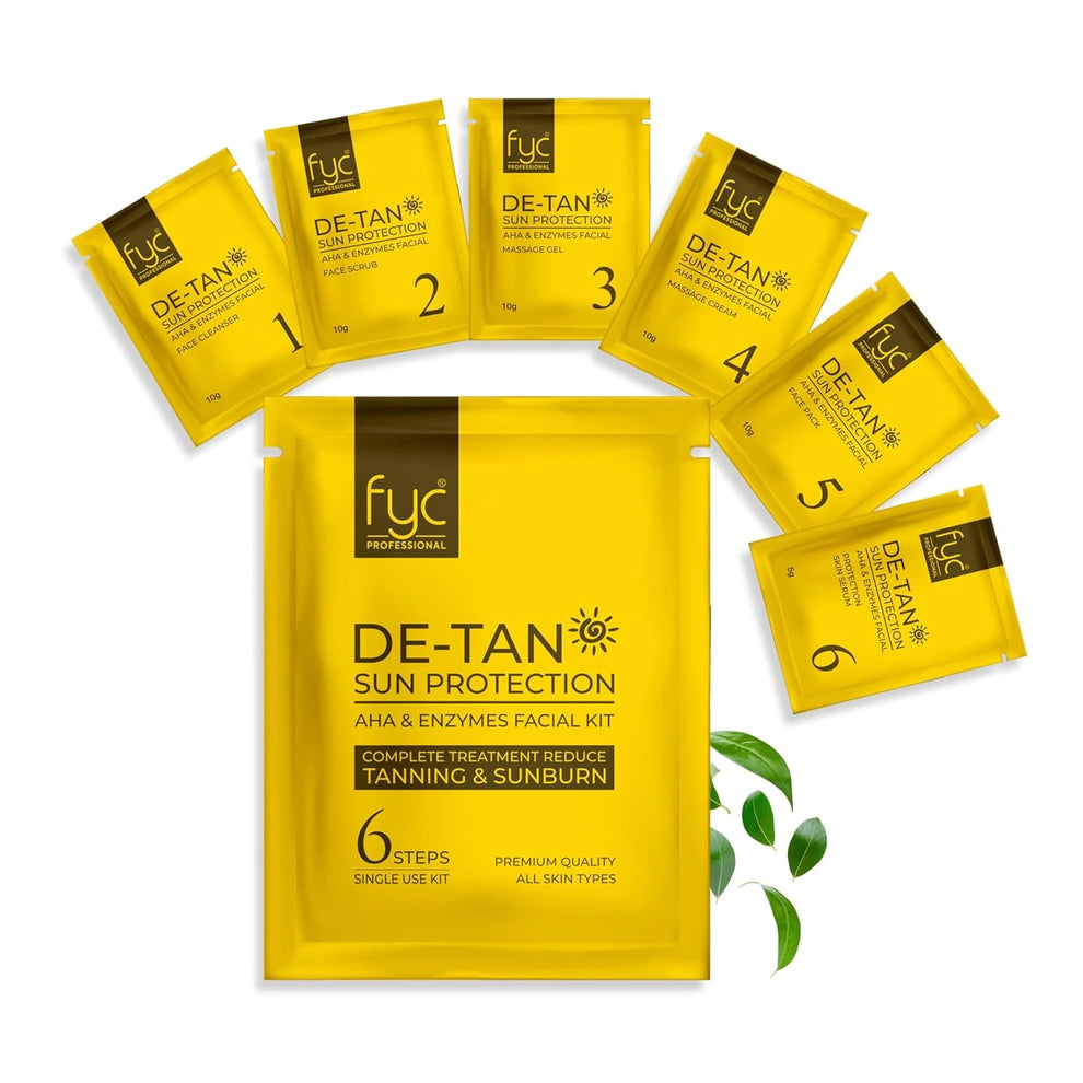 FYC PROFESSIONAL De-Tan Sun Protection Facial Kit | AHA & Enzymes | Reduces Tanning, Sunburn | 6 Step Complete Treatment