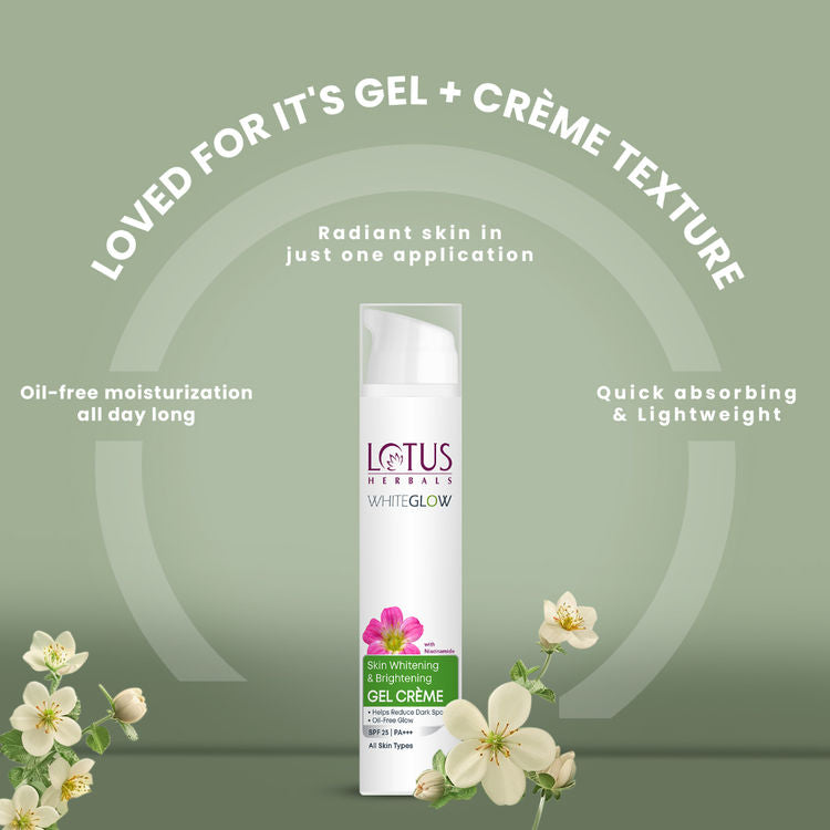 Lotus Herbals WhiteGlow Skin Whitening & Brightening Gel Cream SPF 25 PA+++|With Niacinamide (75g)