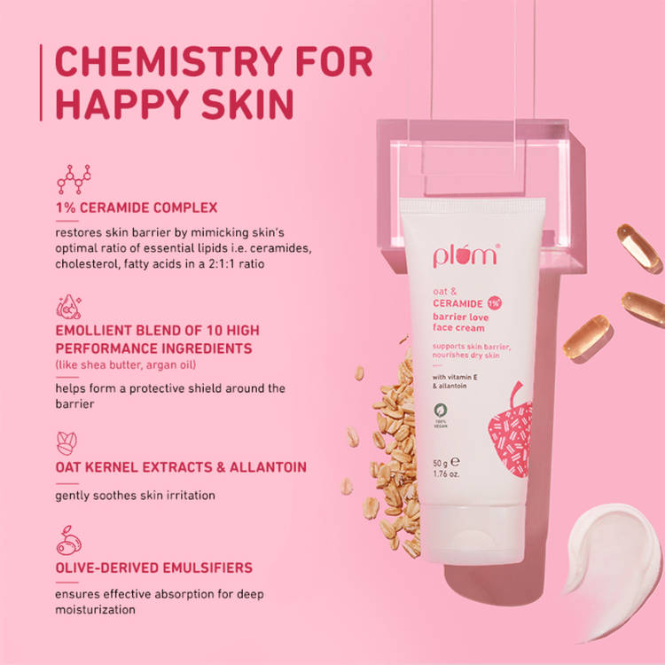 Plum 1% Ceramide Face Cream With Oat, Strengthens Skin Barrier & Nourishes (50g)