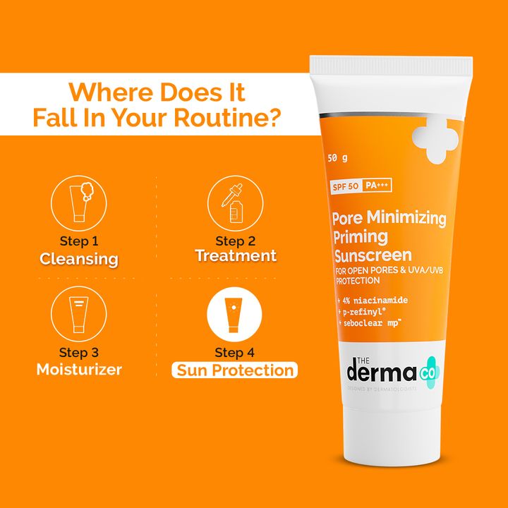 The Derma Co Pore Minimizing Priming Sunscreen with SPF 50 & PA+++ For Open Pores & UVA/UVB Protection - 50g