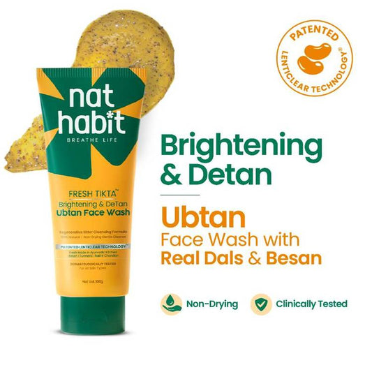 Nat Habit Brightening Ubtan Face Wash, Tikta for Dull Skin, Anti Aging with Wild Turmeric, All Skin (100 g)