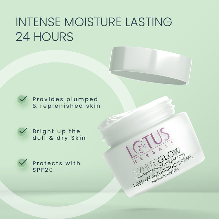 Lotus Herbals WhiteGlow Deep Moisturising Face Cream SPF 20 PA +++ For Glowing Skin, All Skin Types (60g)
