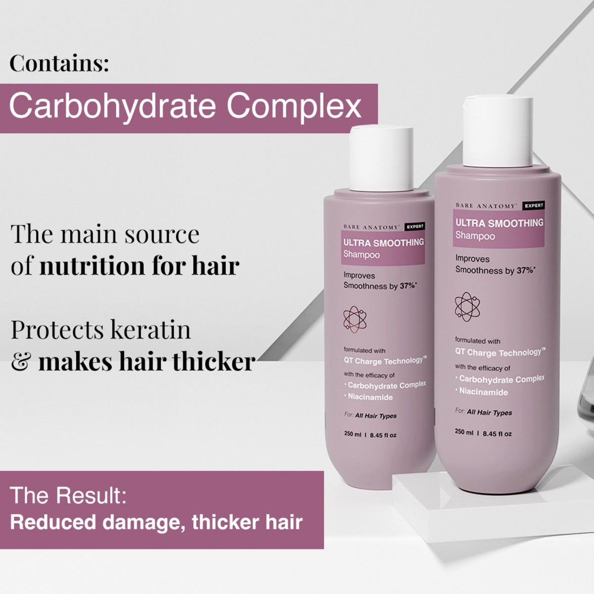 Bare Anatomy Ultra Smoothing Shampoo for Dry and Frizzy Hair Niacinamide Paraben & Sulphate Free (250ml)