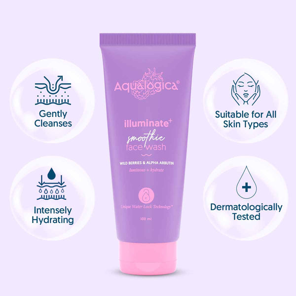 Aqualogica IIIuminate+ Smoothie Face Wash with Wild Berries & Alpha Arbutin for Luminous Glow - 100ml