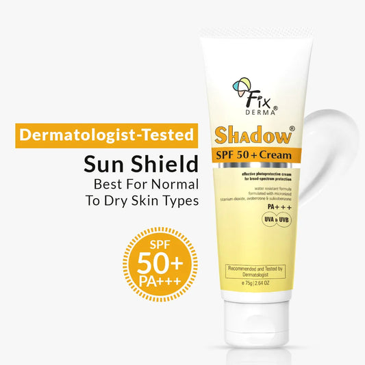 Fixderma Shadow Sunscreen SPF 50 + Cream | Broad-Spectrum SPF 50+ Protection for Dry Skin (75g)