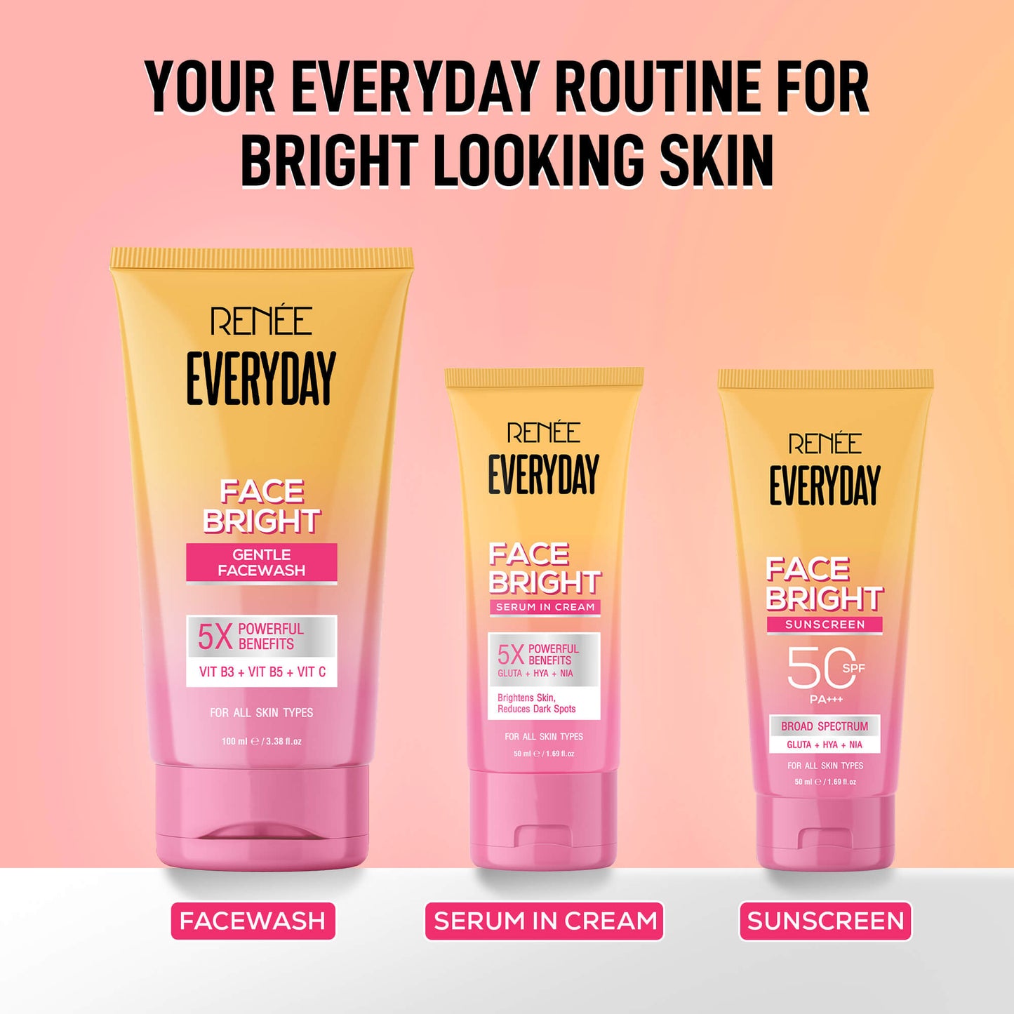 RENEE Everyday Face Bright Brightening Sunscreen With Niacinamide | In-Vivo Tested SPF 50 PA+++, 50ml