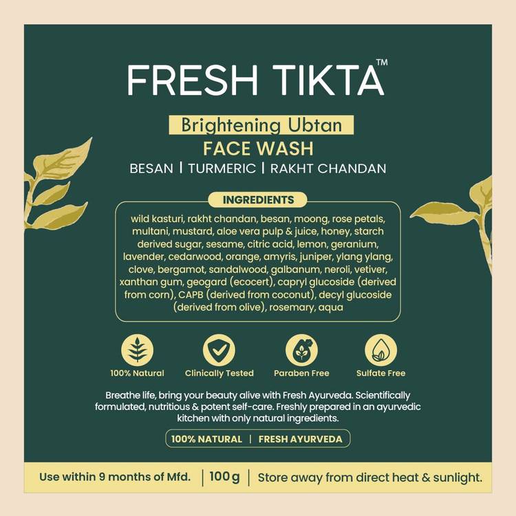 Nat Habit Brightening Ubtan Face Wash, Tikta for Dull Skin, Anti Aging with Wild Turmeric, All Skin (100 g)