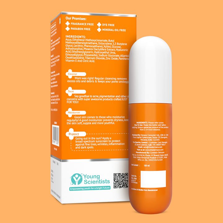 The Derma Co 1% Hyaluronic Quick-Absorbing Sunscreen Spray with Hyaluronic Acid & Vitamin E - 100 ml