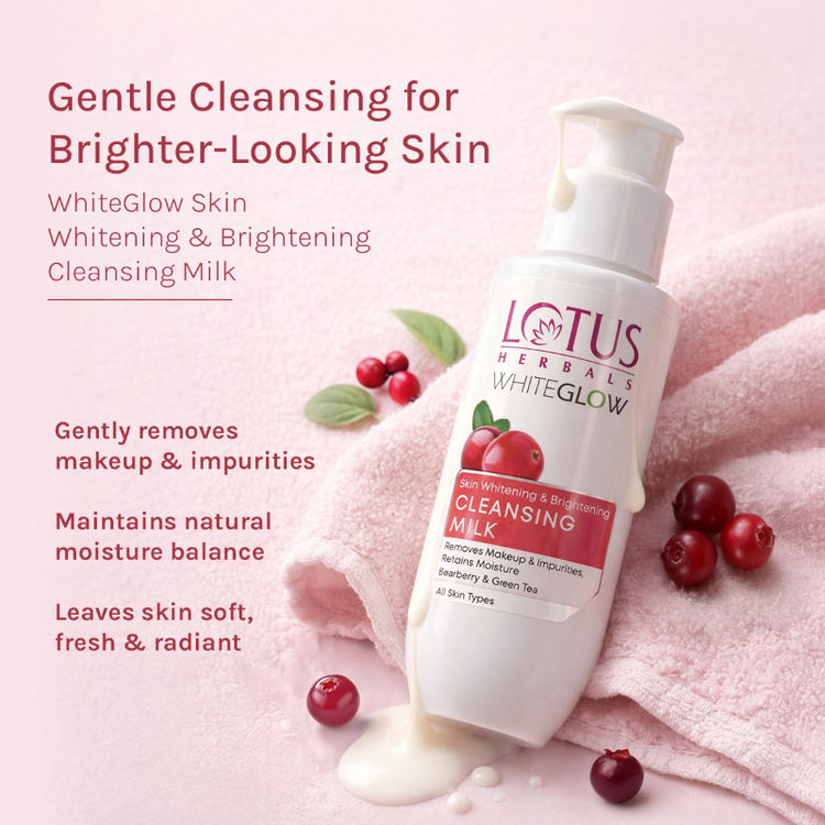 Lotus Herbals Whiteglow Skin Whitening & Brightening Cleansing Milk, Makeup Remover, All Skin Types (80ml)