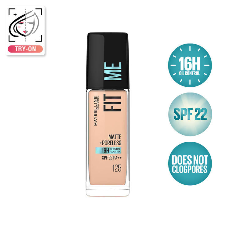 Maybelline Fit Me Matte+Poreless 16H Oil Control Foundation With SPF 22 PA++ (125 Nude Beige)(30ml)