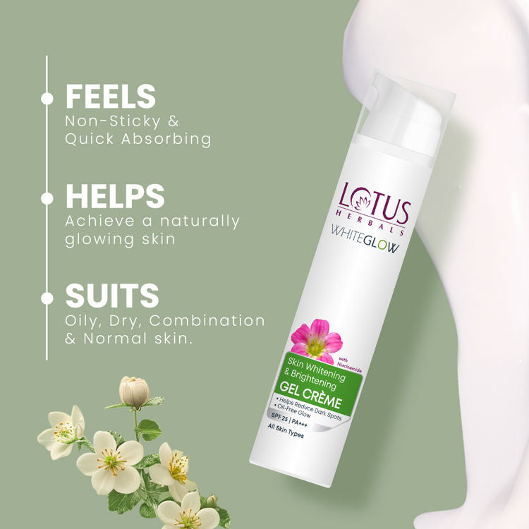 Lotus Herbals WhiteGlow Skin Whitening & Brightening Gel Cream SPF 25 PA+++|With Niacinamide (75g)