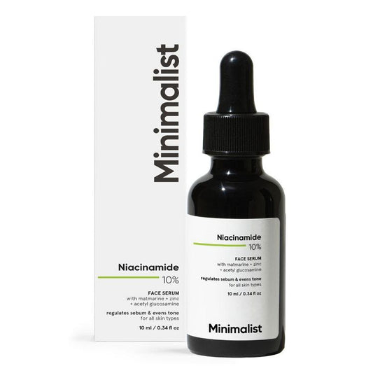 Minimalist 10% Niacinamide Face Serum With Matmarine + Zinc For Reducing Oil & Blemishes
(10ml)