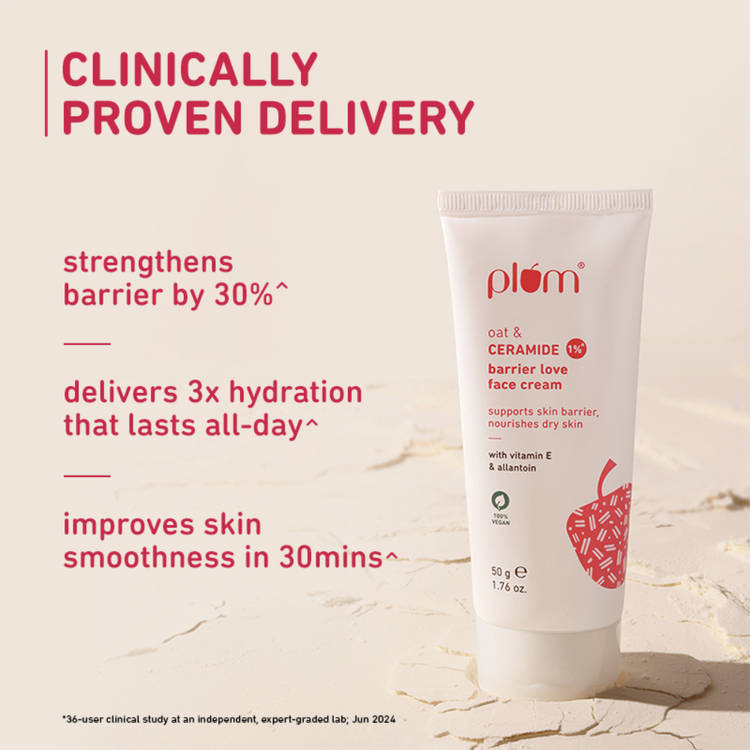 Plum 1% Ceramide Face Cream With Oat, Strengthens Skin Barrier & Nourishes (50g)