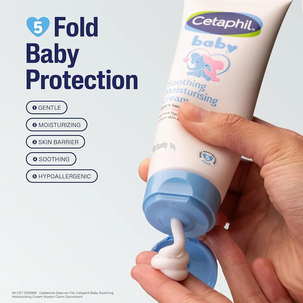 Cetaphil Baby Soothing Moisturising Cream 100 g for Newborns & Babies | 48H Hydration & 8H Skin Barrier Protection (100g)