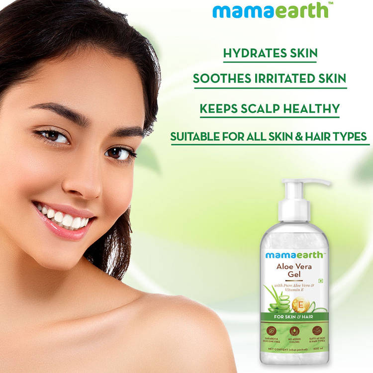 Mamaearth Aloe Vera Gel with Pure Aloe Vera & VitaminE for Skin & Hair 300ml| Hydrates, Soothes Skin (300ml)