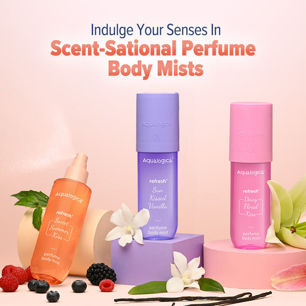 Aqualogica Refresh+ Sweet Summer Kiss Perfume Body Mist with Zemea and Hyaluronic Acid 150 ml