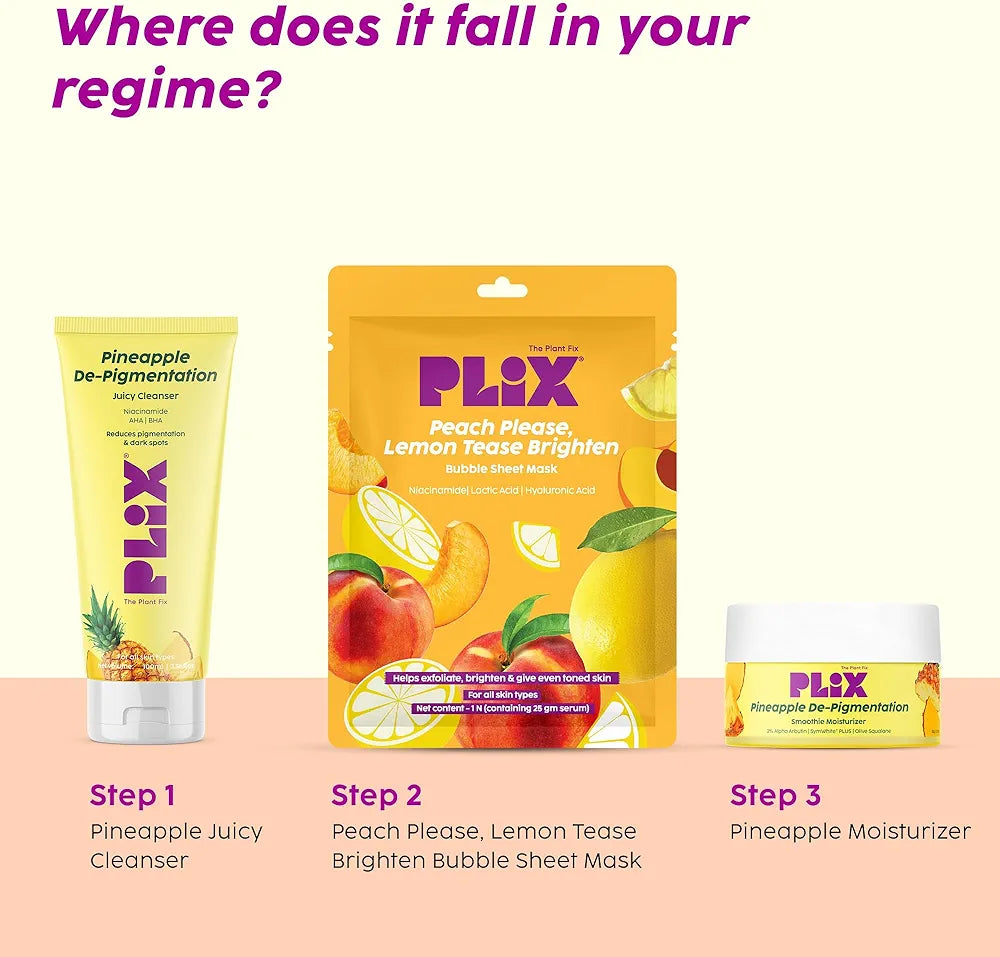 Plix Peach Please Lemon Tease Brighten Bubble Sheet mask