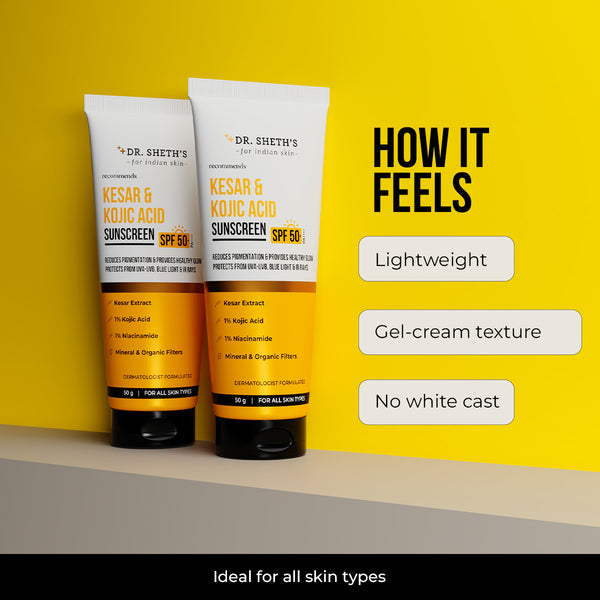 Dr. Sheth's Kesar & Kojic Acid Sunscreen - 50 gm In-Vivo Tested SPF 50+ PA ++++ 50g