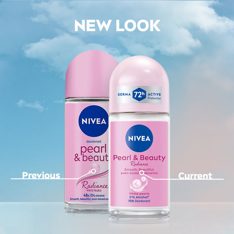NIVEA Pearl & Beauty Radiance Deo Roll On For Women, 72HR Odor Protection, 0% Alcohol
(50ml)