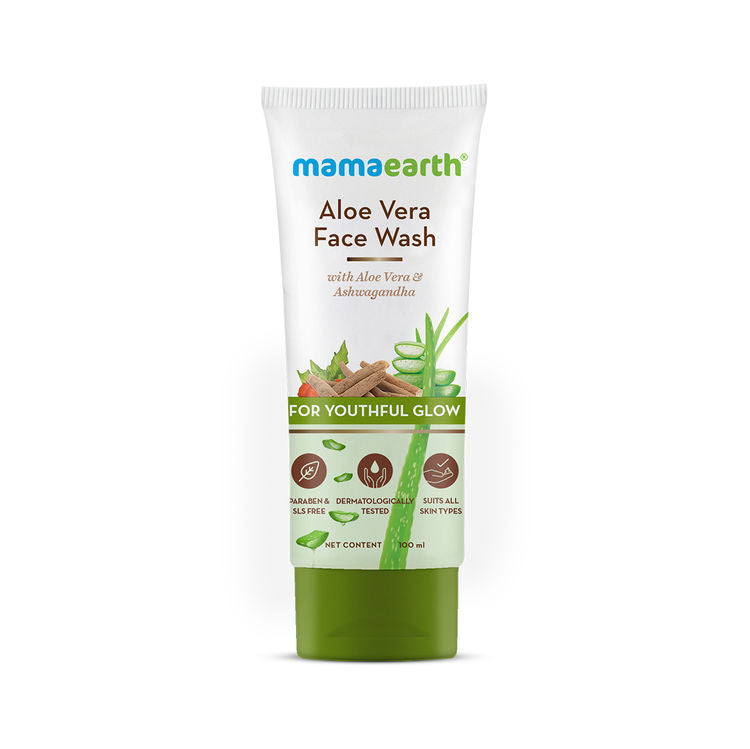 Mamaearth Aloe Vera Face Wash With Aloe Vera & Ashwagandha For A Youthful Glow (100ml)