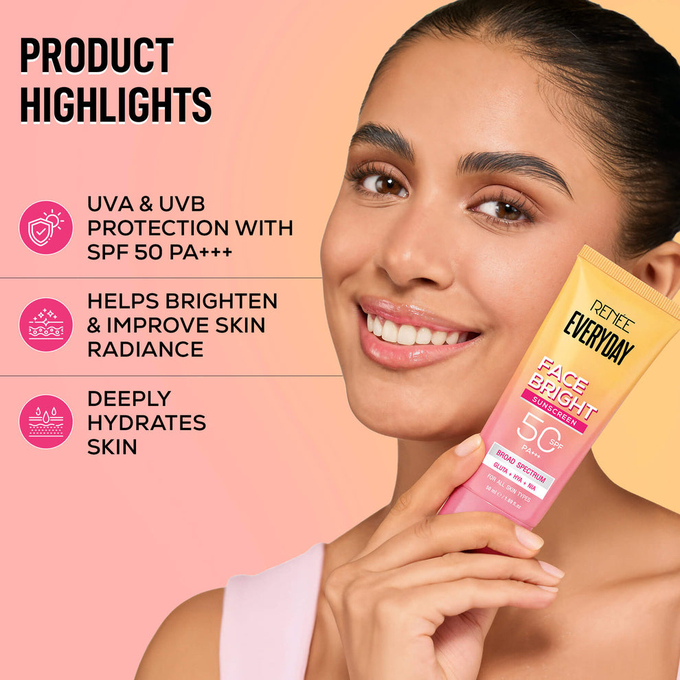 RENEE Everyday Face Bright Brightening Sunscreen With Niacinamide | In-Vivo Tested SPF 50 PA+++, 50ml